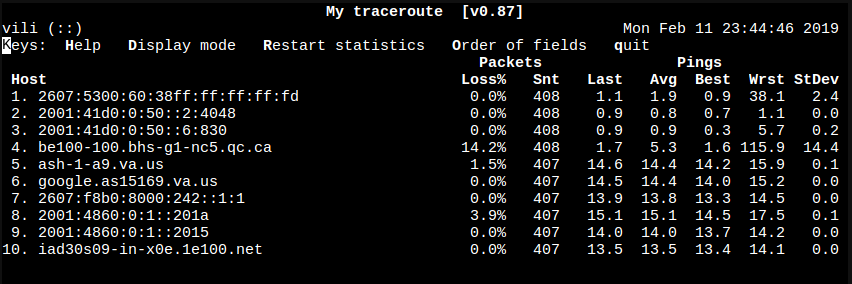 Executando comando mtr com IPv6